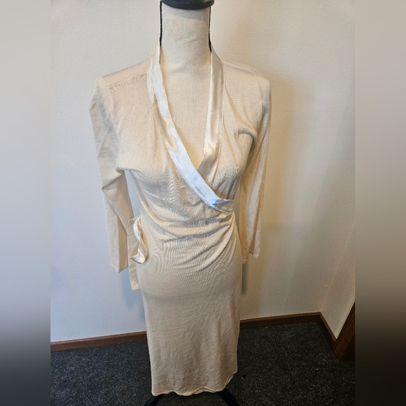 Glam Cashmere Silk Cashmere Blend Midi Length Wrap Dress Medium - Picture 1 of 5